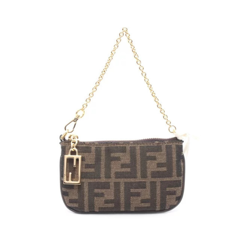 Fendi Baguette Slim Clutch Zucca Handbag Canvas Brown Black